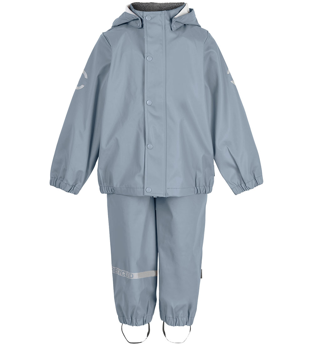 Mikk-Line Rainwear w. Suspenders - PU - Recycled - Faded Denim