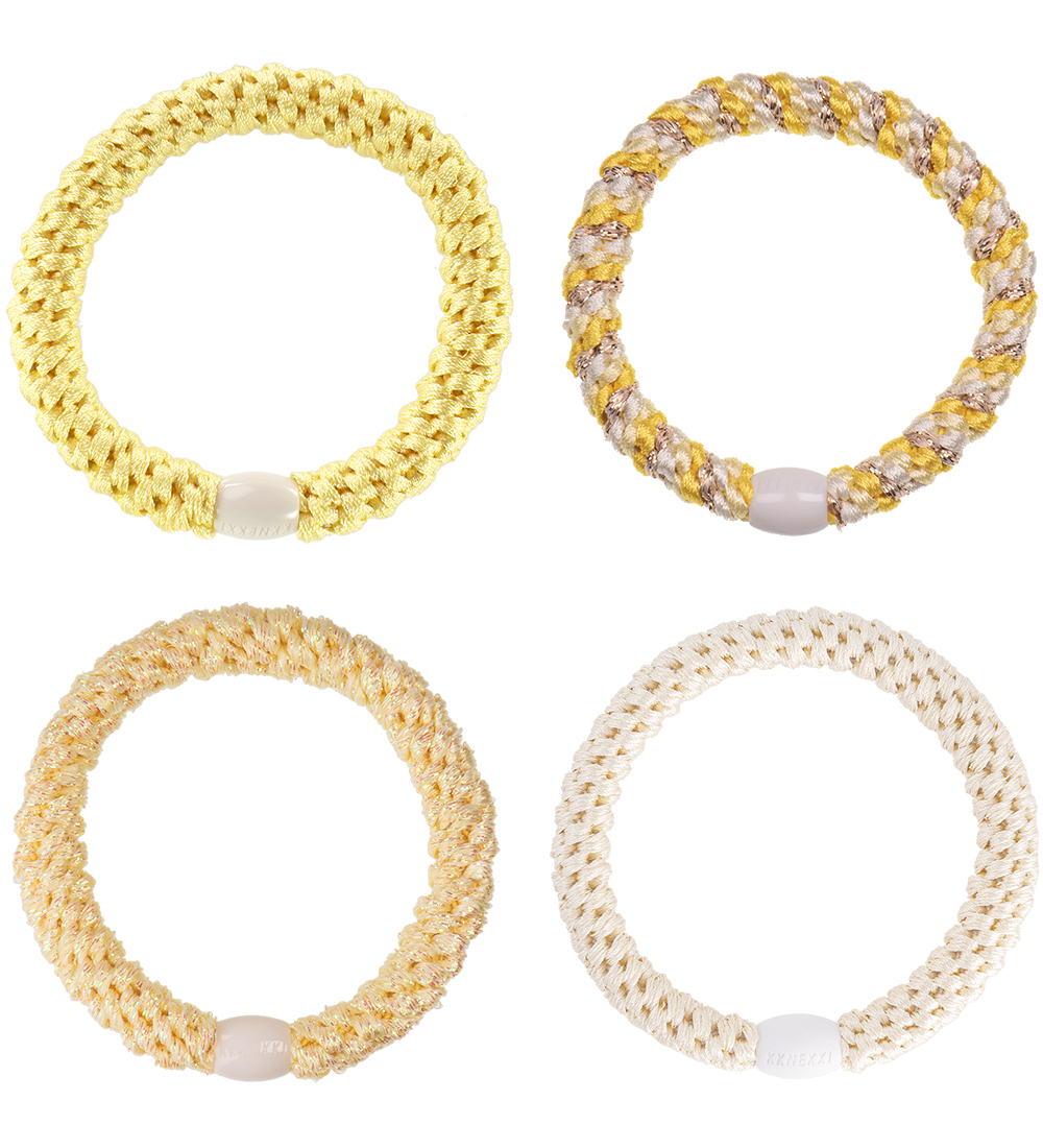 Kknekki Elastic Hair Bands - 4-Pack - Yellow/Cream
