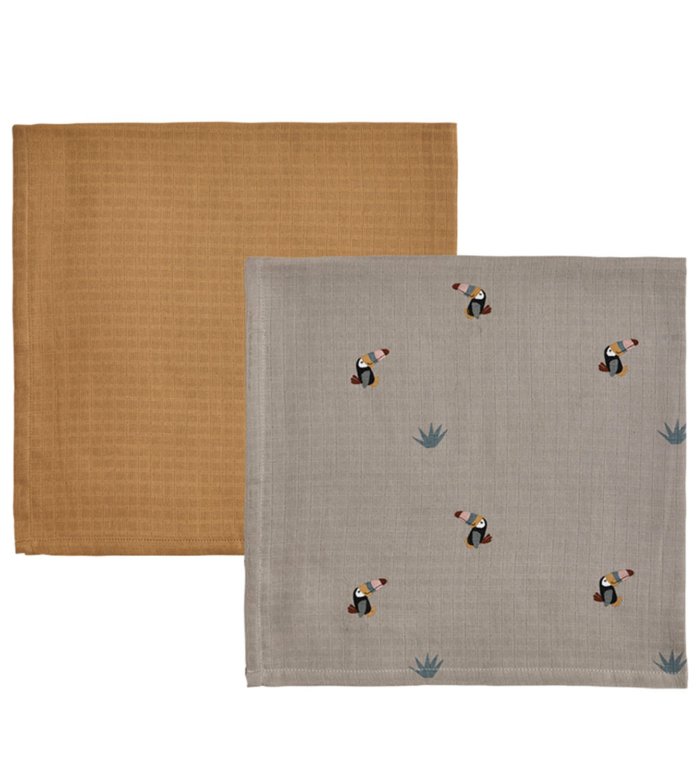 OYOY Muslin Cloths - 70x70cm - Toucan - 2-Pack - Clay/Caramel