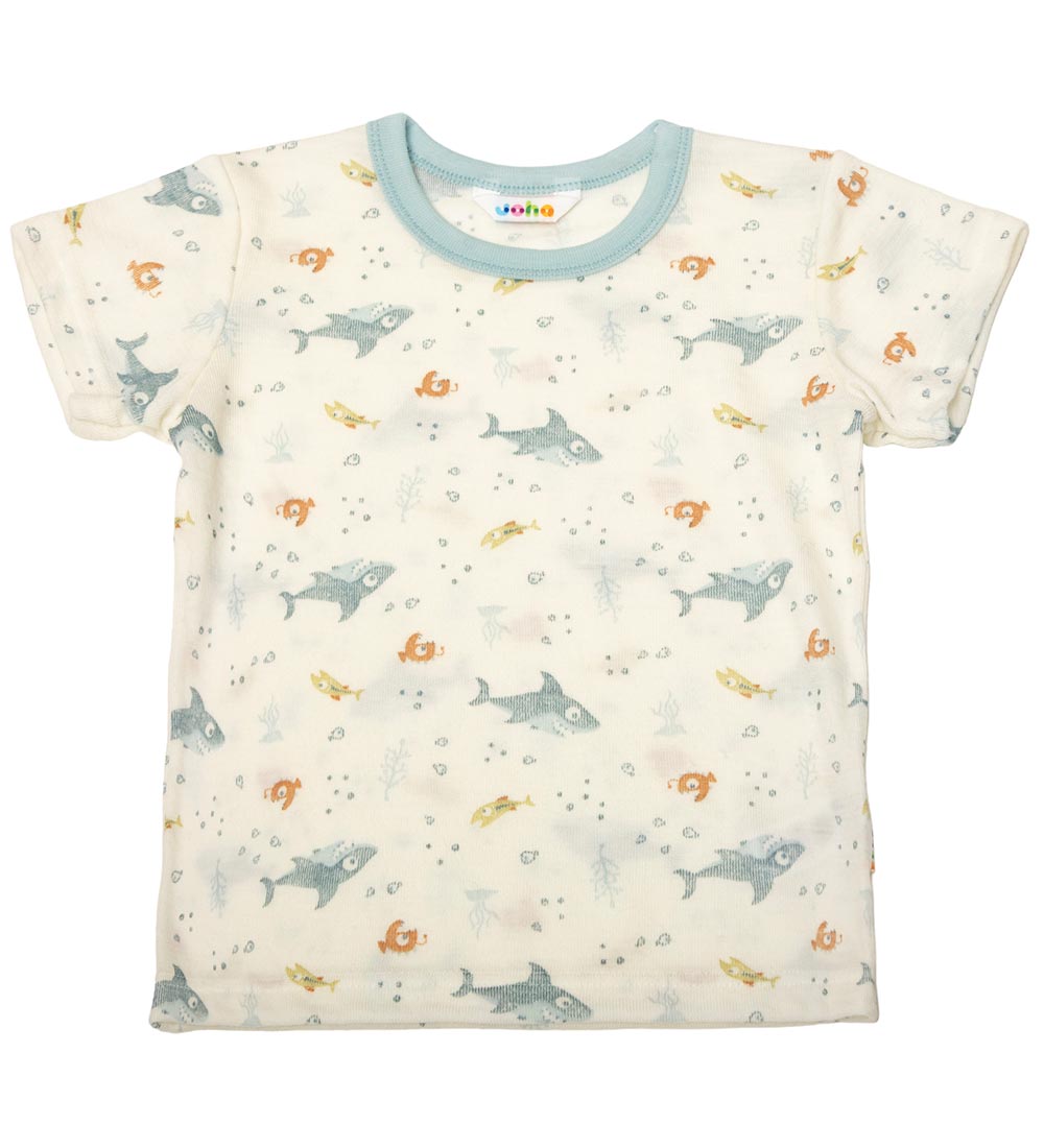 Joha T-shirt - Wool - Dusty Blue w. Fish