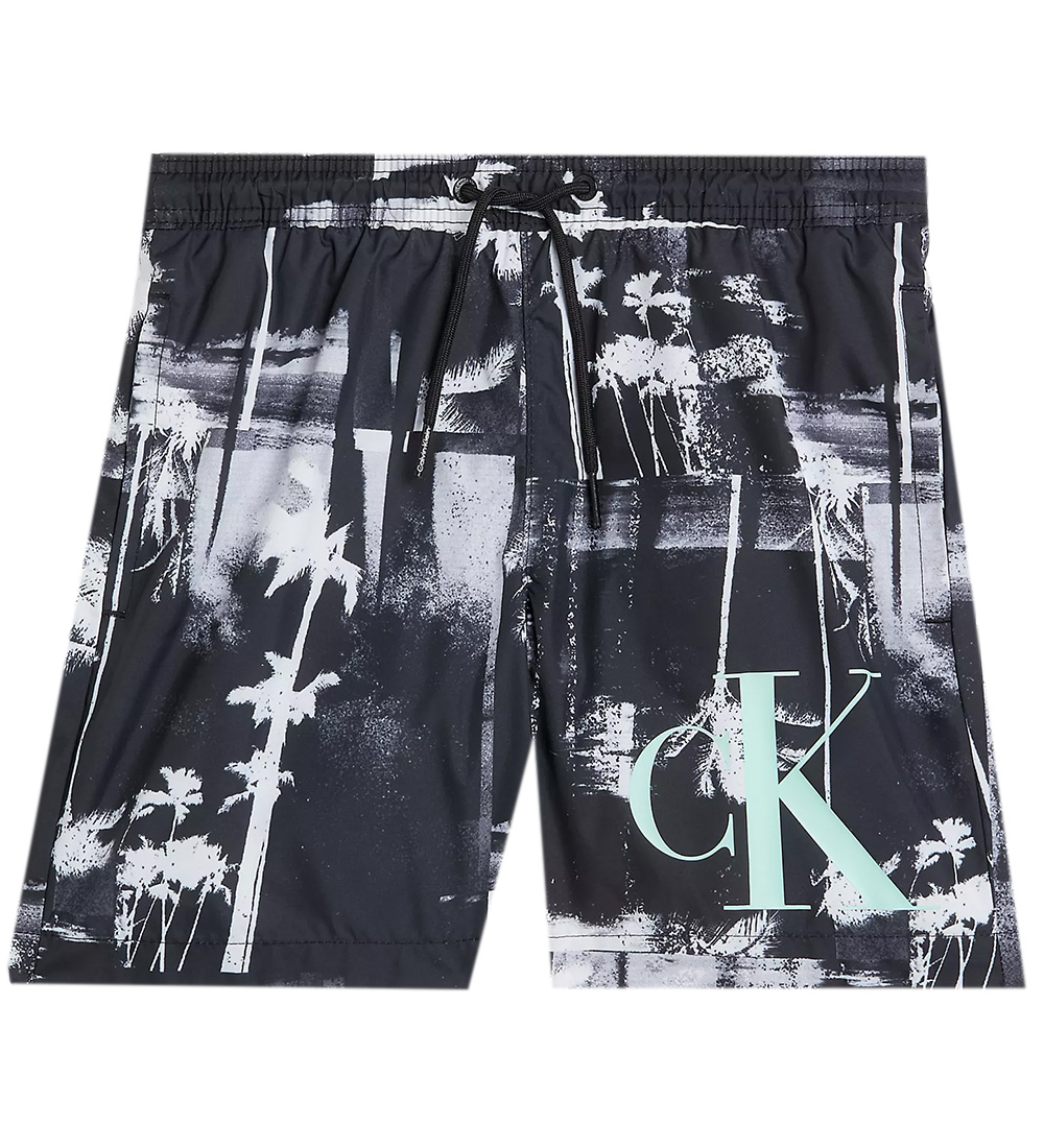 Calvin Klein Swim Shorts - Drawstring - Palm Black Aop