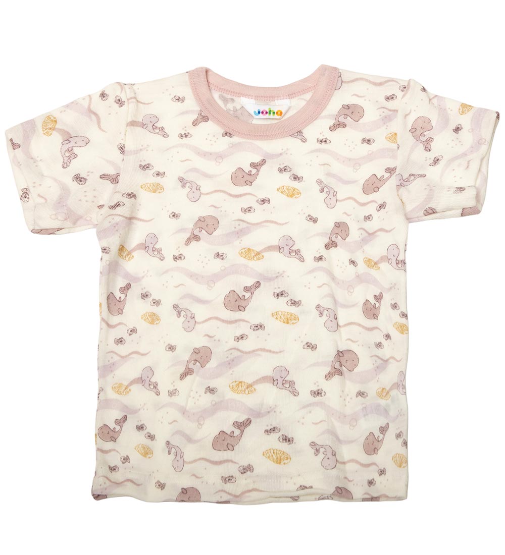 Joha Stuttermabolur - Ull - Off White/Rykbleikt M. Hvalur