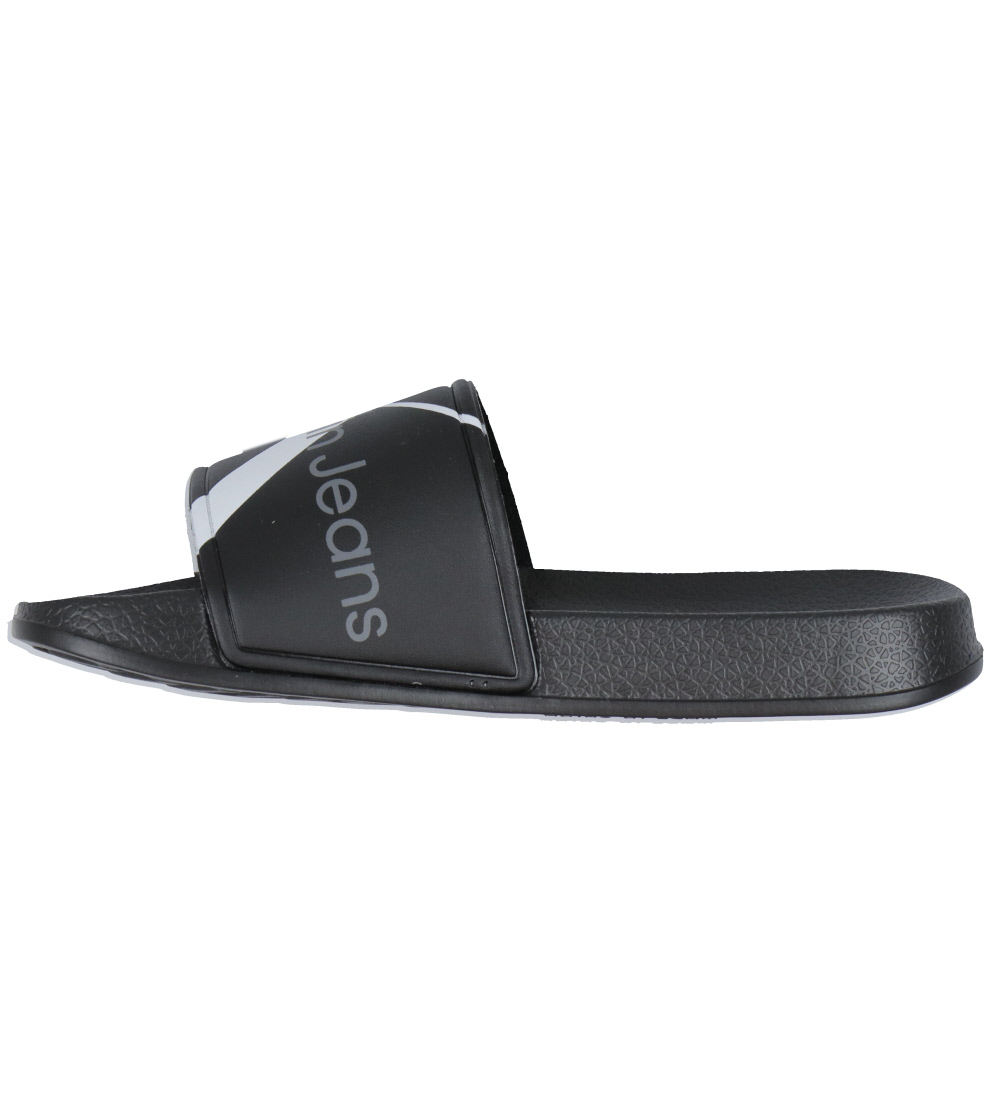 Calvin Klein Flip Flops - Logo Pool Slide - Black w. Grey/White