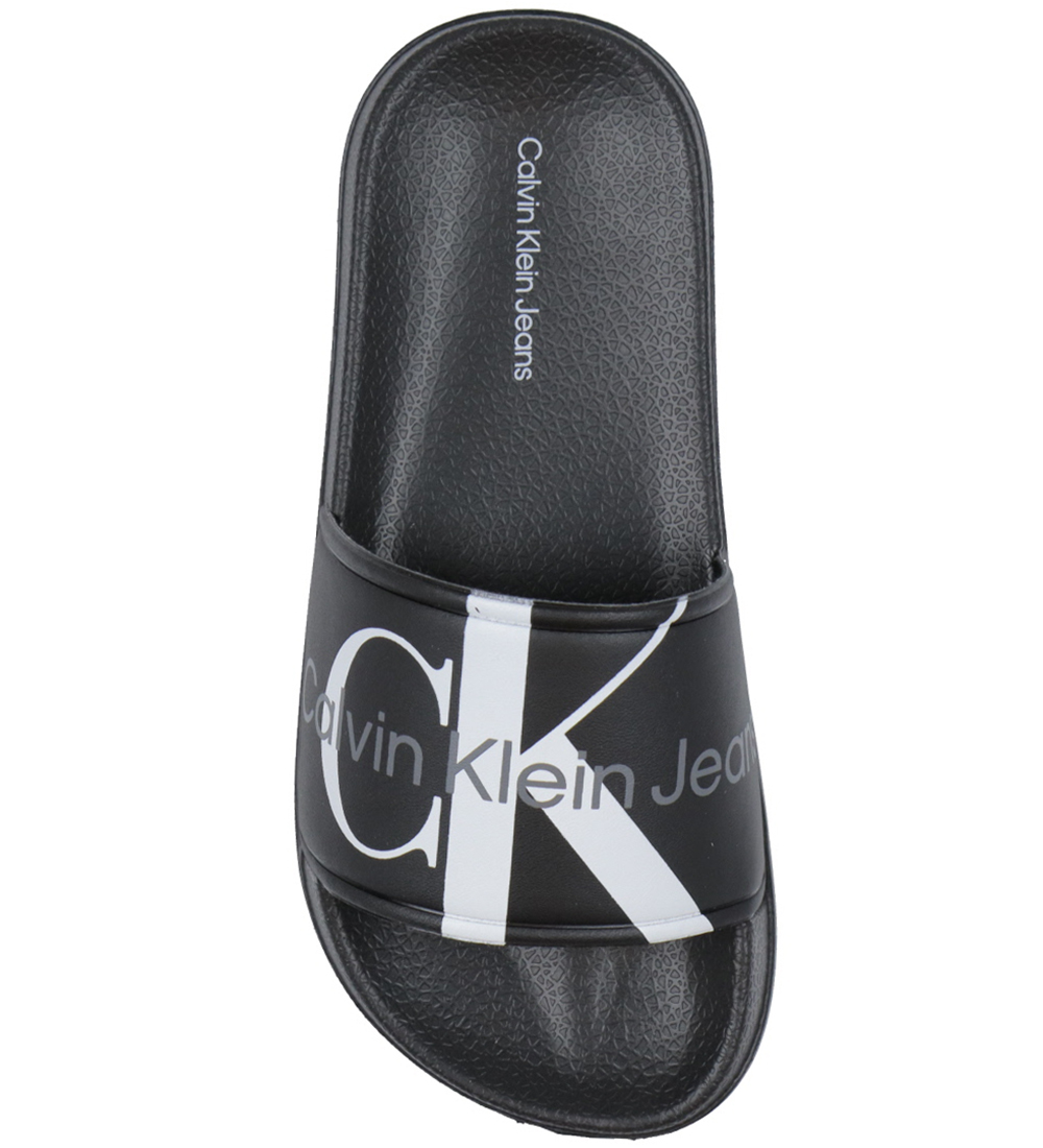 Calvin Klein Flip Flops - Logo Pool Slide - Black w. Grey/White