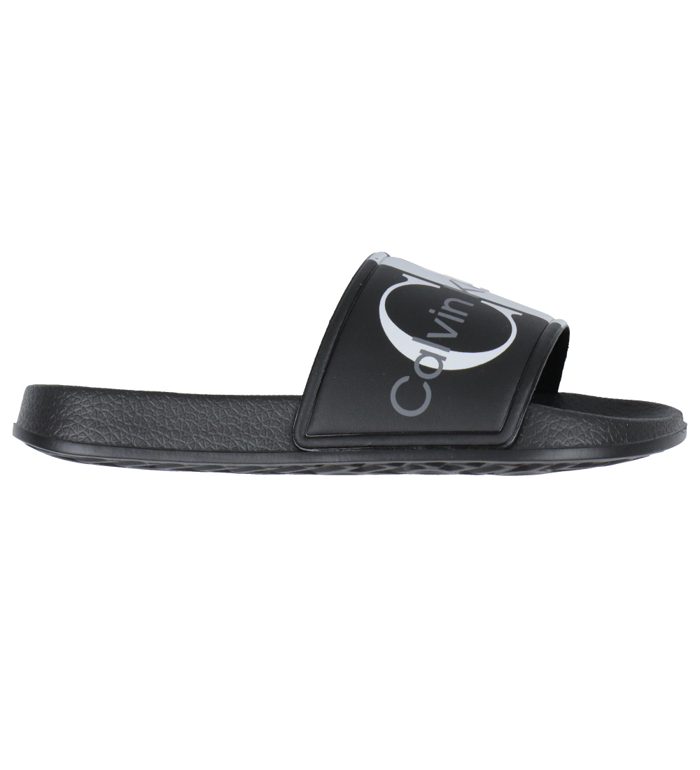Calvin Klein Flip Flops - Logo Pool Slide - Black w. Grey/White