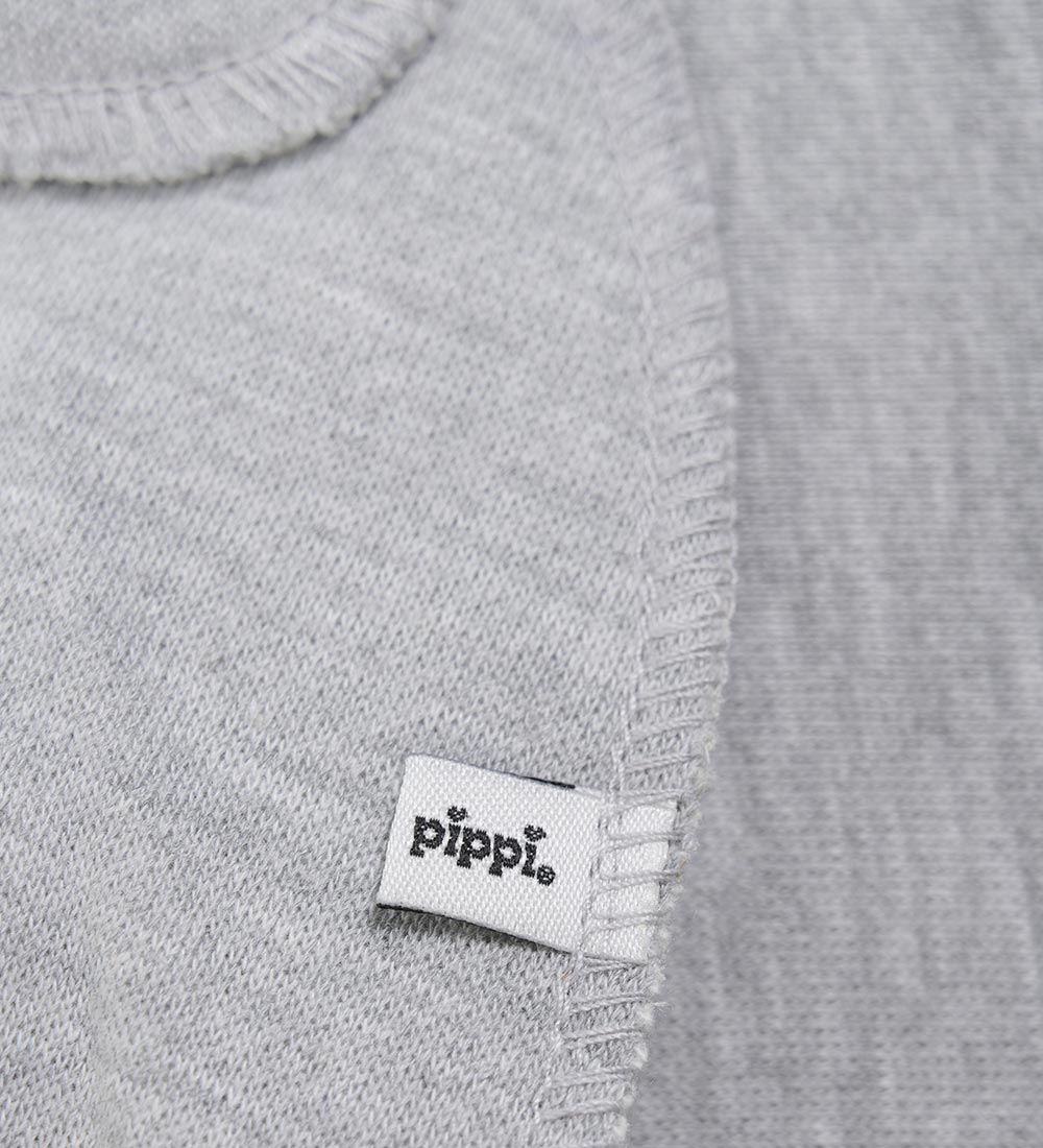 Pippi Teething Bib - Pointy - Grey Melange w. Aunt's Charm Troll