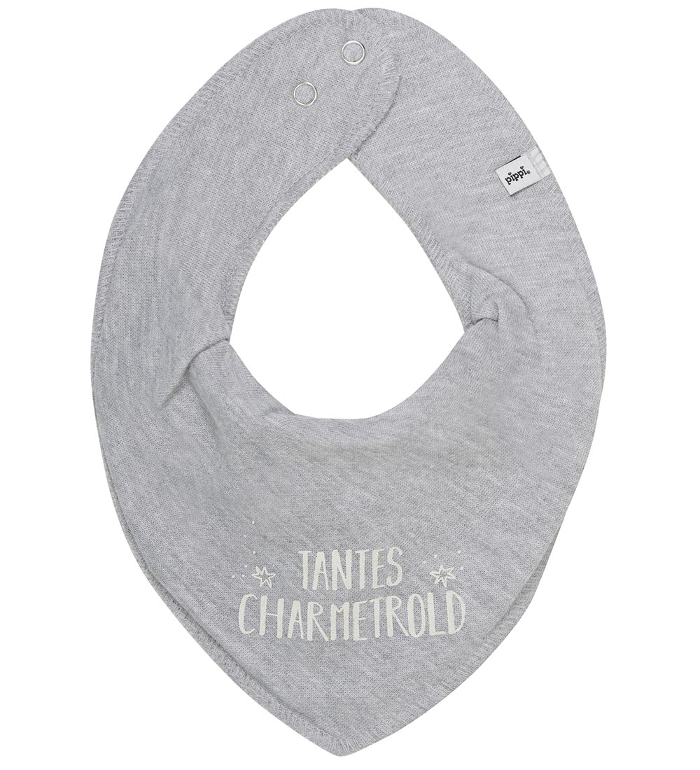Pippi Teething Bib - Pointy - Grey Melange w. Aunt's Charm Troll