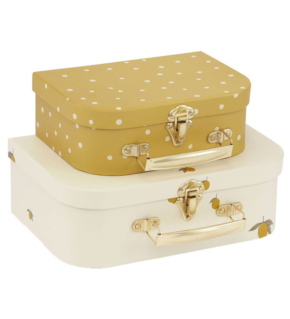 Konges Sløjd Cardboard Suitcase - 2-Pack - Lemon/Dot