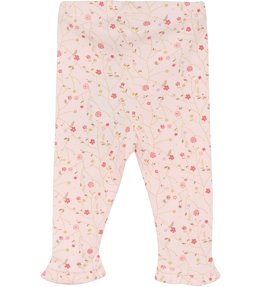Minymo Leggings - Rib - Bleikt Dogwood M. Blóm
