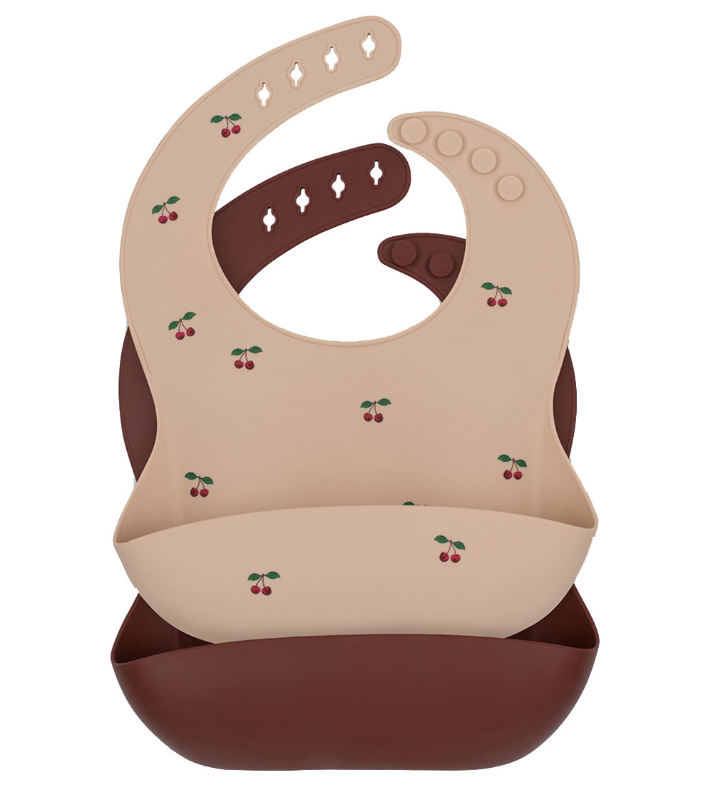Konges Sløjd Bibs - Silicone - 2-Pack - Cherry/Mocca
