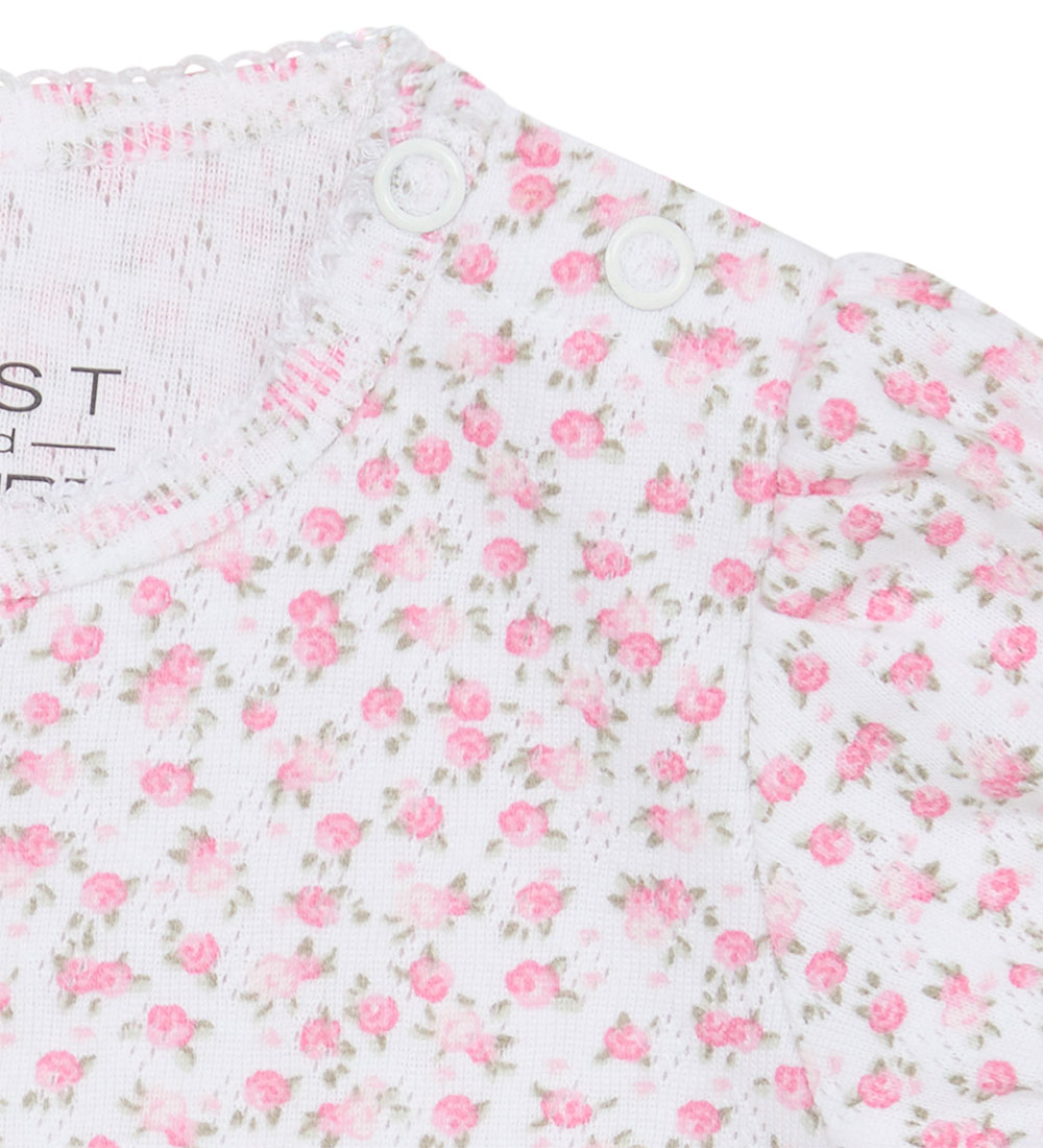 Hust and Claire Bodysuit s/s - HCBitt - White w. Flowers/Pointel