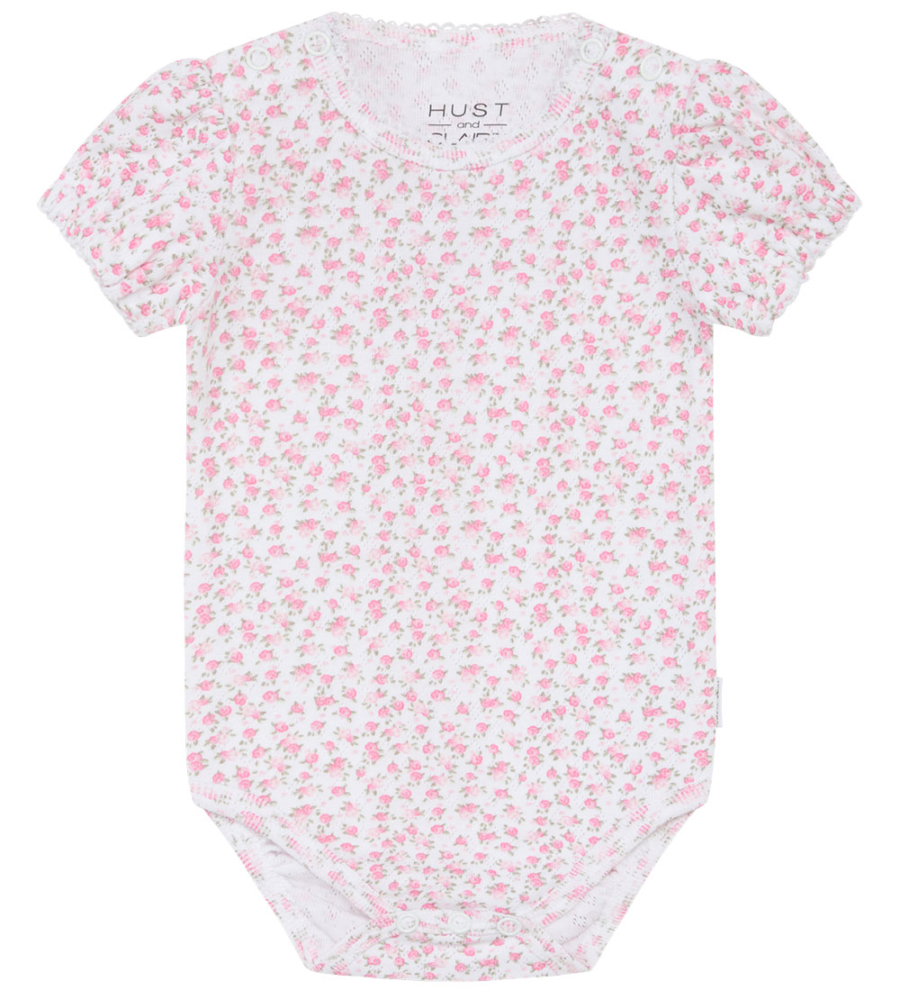Hust and Claire Bodysuit s/s - HCBitt - White w. Flowers/Pointel