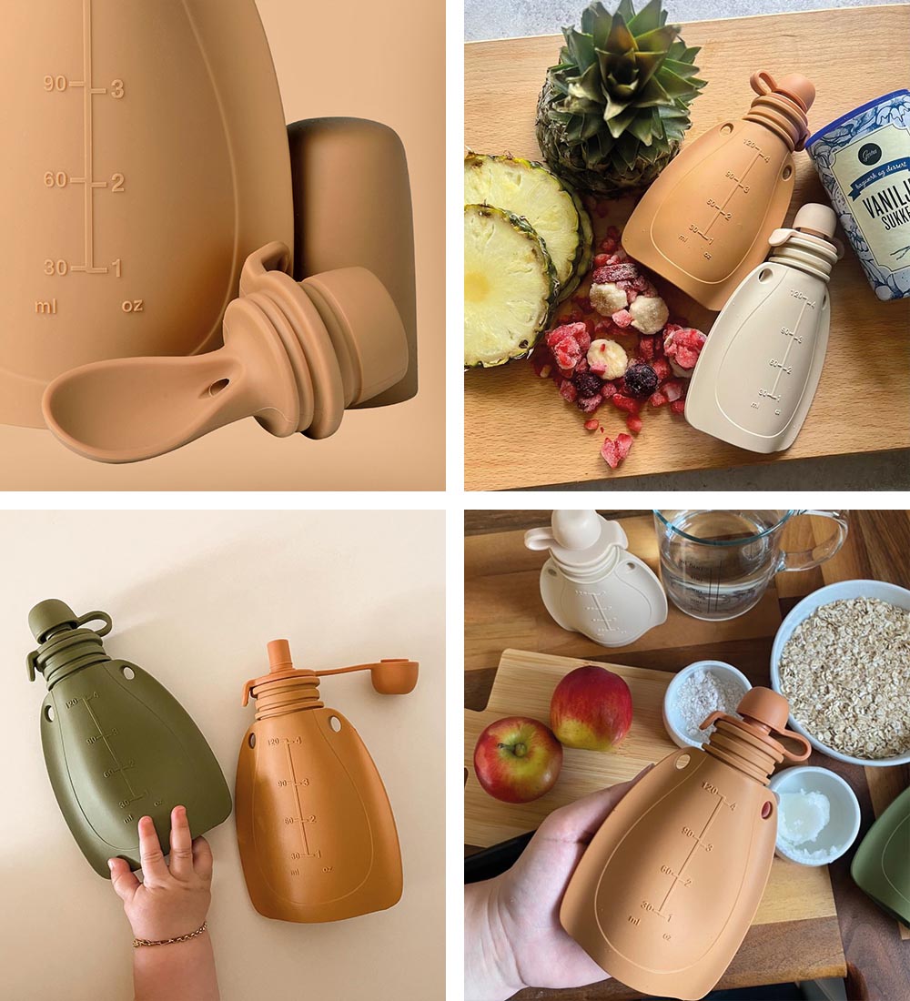 Mininor Smoothie bag w. Spoon - Silicone - 120 mL - Beige