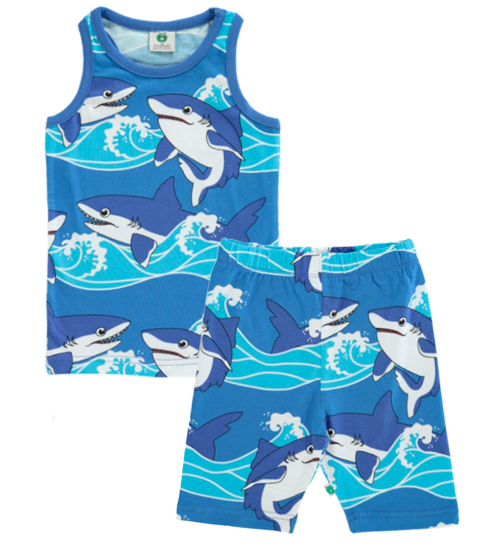 Småfolk Set - Tanktop/Shorts - Brilliant Blue w. Sharks