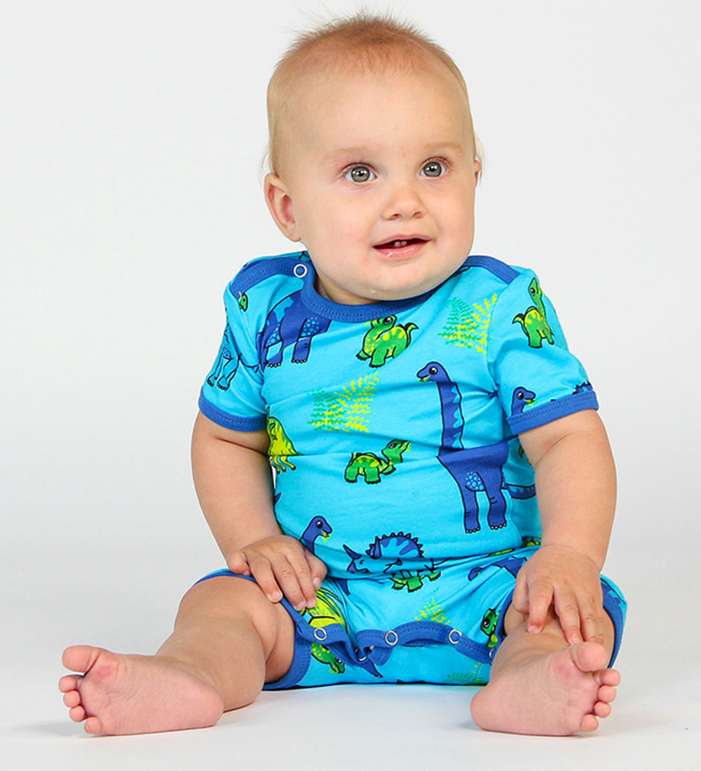 Småfolk Summer Romper - Blue Atoll w. Dinosaur