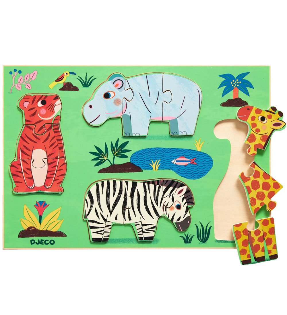 Djeco Jigsaw Puzzle - Wood - 12 Bricks - Coucou Tigers