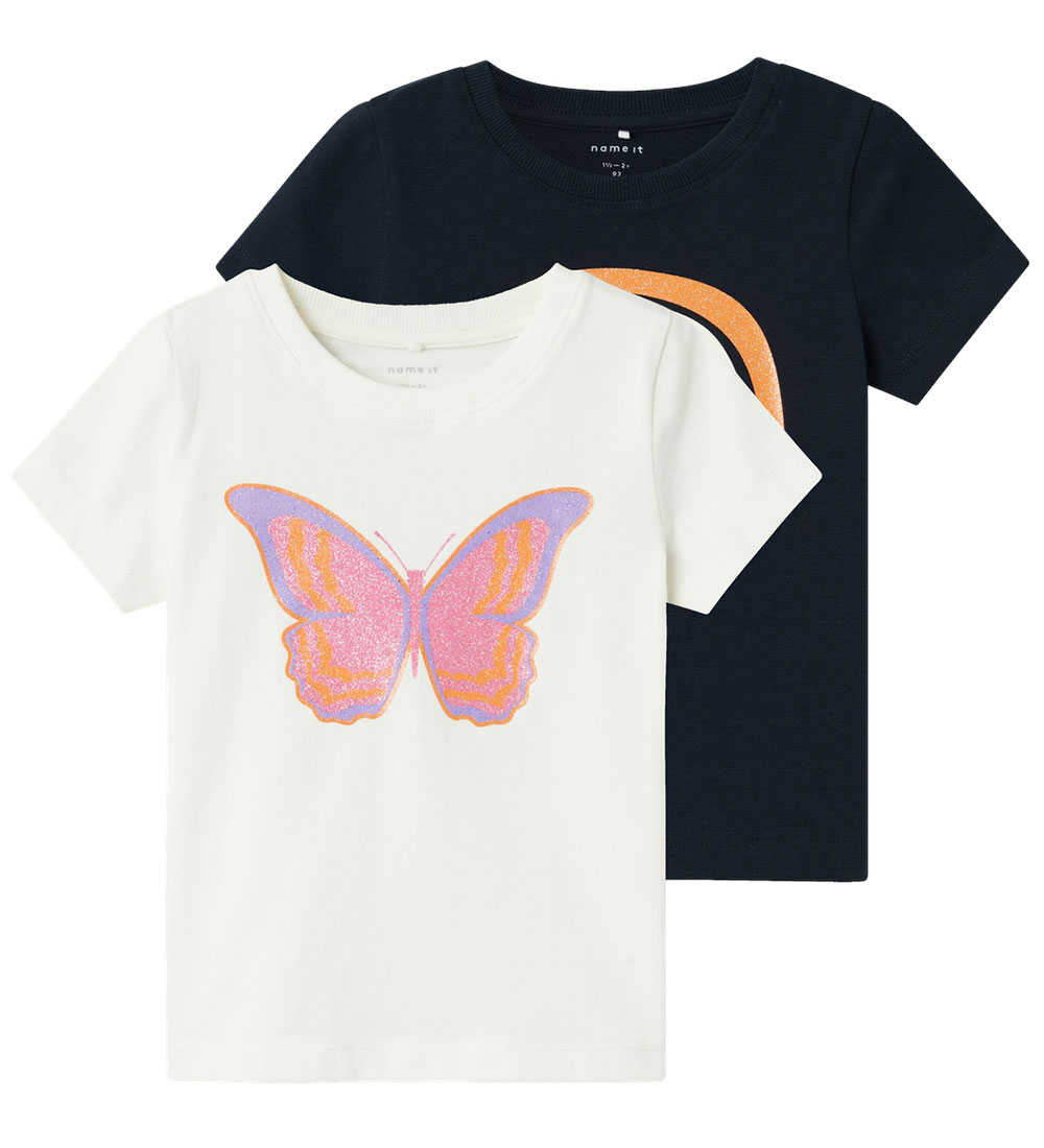 Name It T-shirt - NmfHanne - 2-Pack - Dark Sapphire w. Glitter