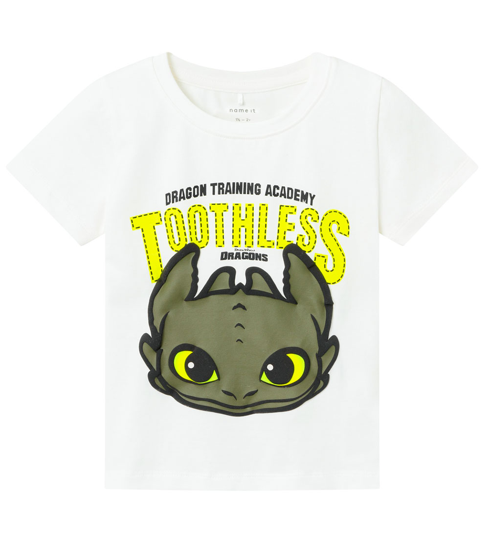 Name It T-Shirt - NmmApron Dragons - Bright White m. Ohnezahn