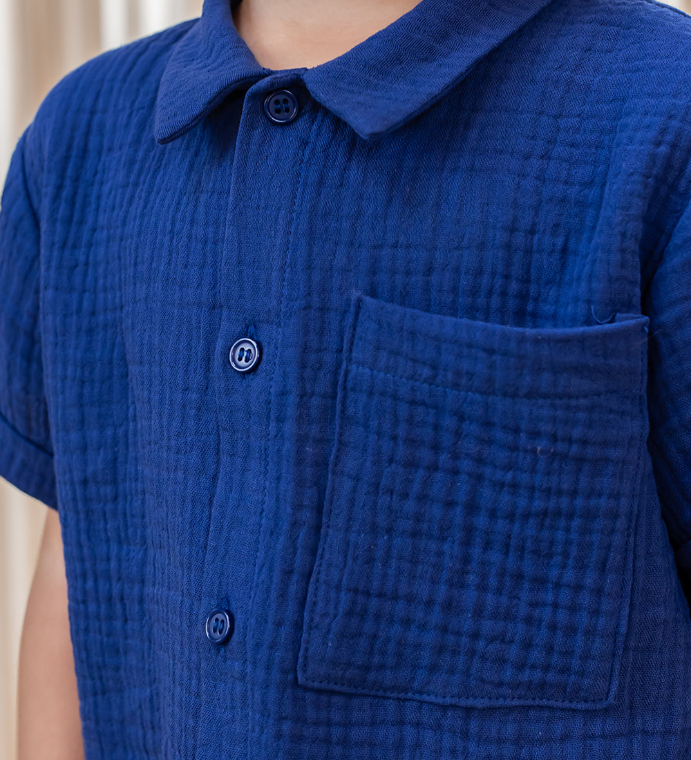 Fliink Shirt s/s - Muslin - Hello - Mazerine Blue