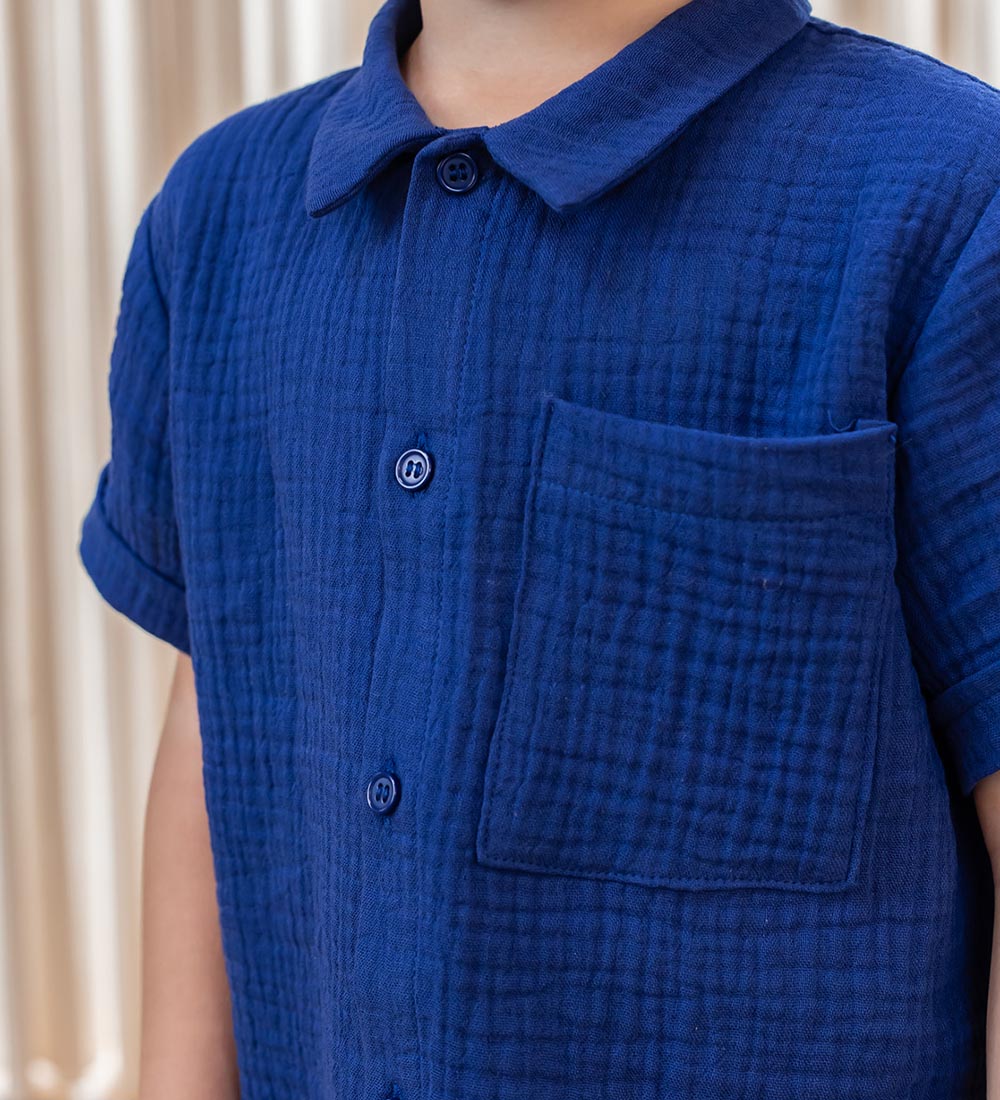 Fliink Shirt s/s - Muslin - Hello - Mazerine Blue