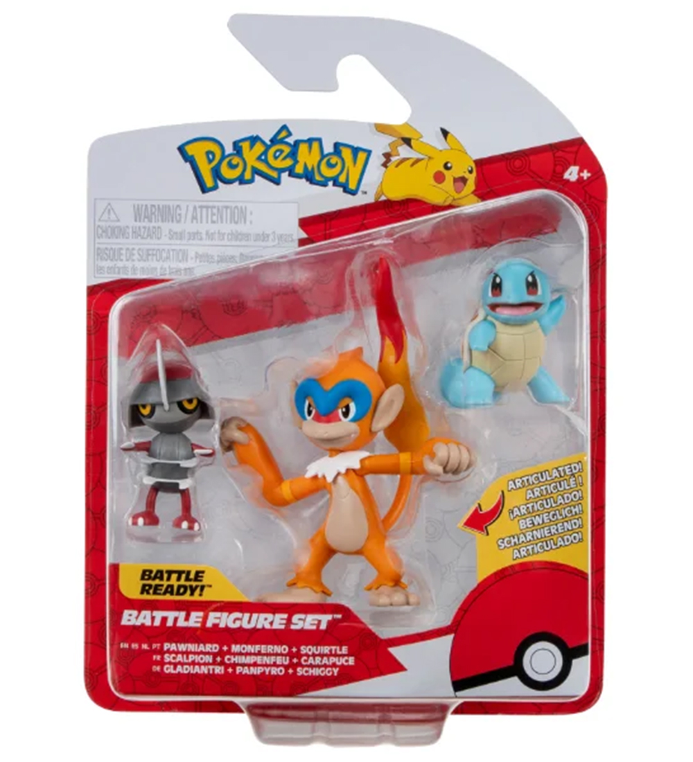 Pokémon Figuren - 3er-Pack - Kampffigur - Pawniard/Squirtle/Monf