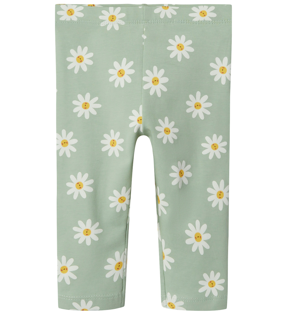 Name It Leggings - 3/4 - NmfVivian - Silt Green/Daisy flowers