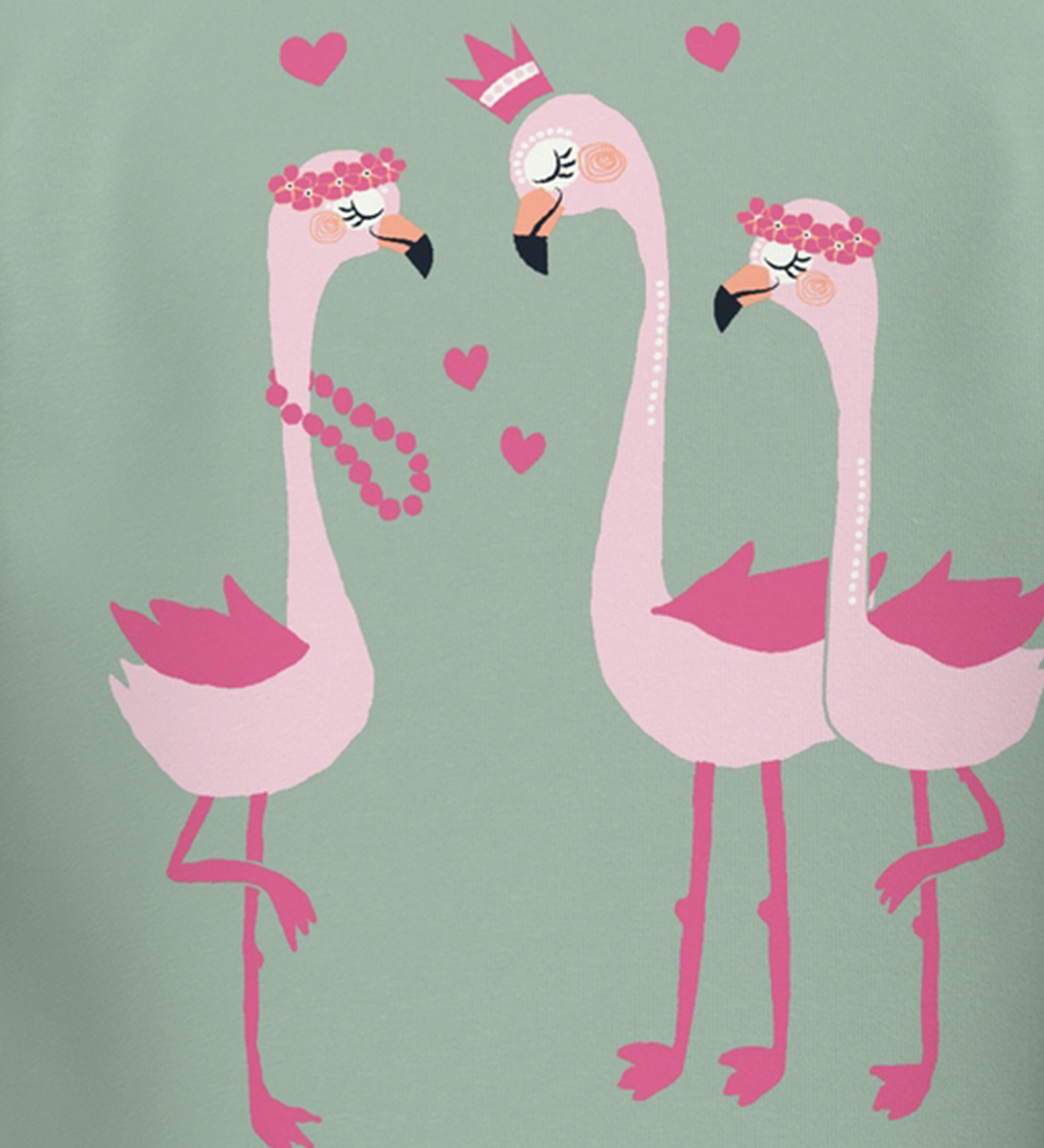 Name It T-shirt - NmfVix - Silt Green w. Flamingos