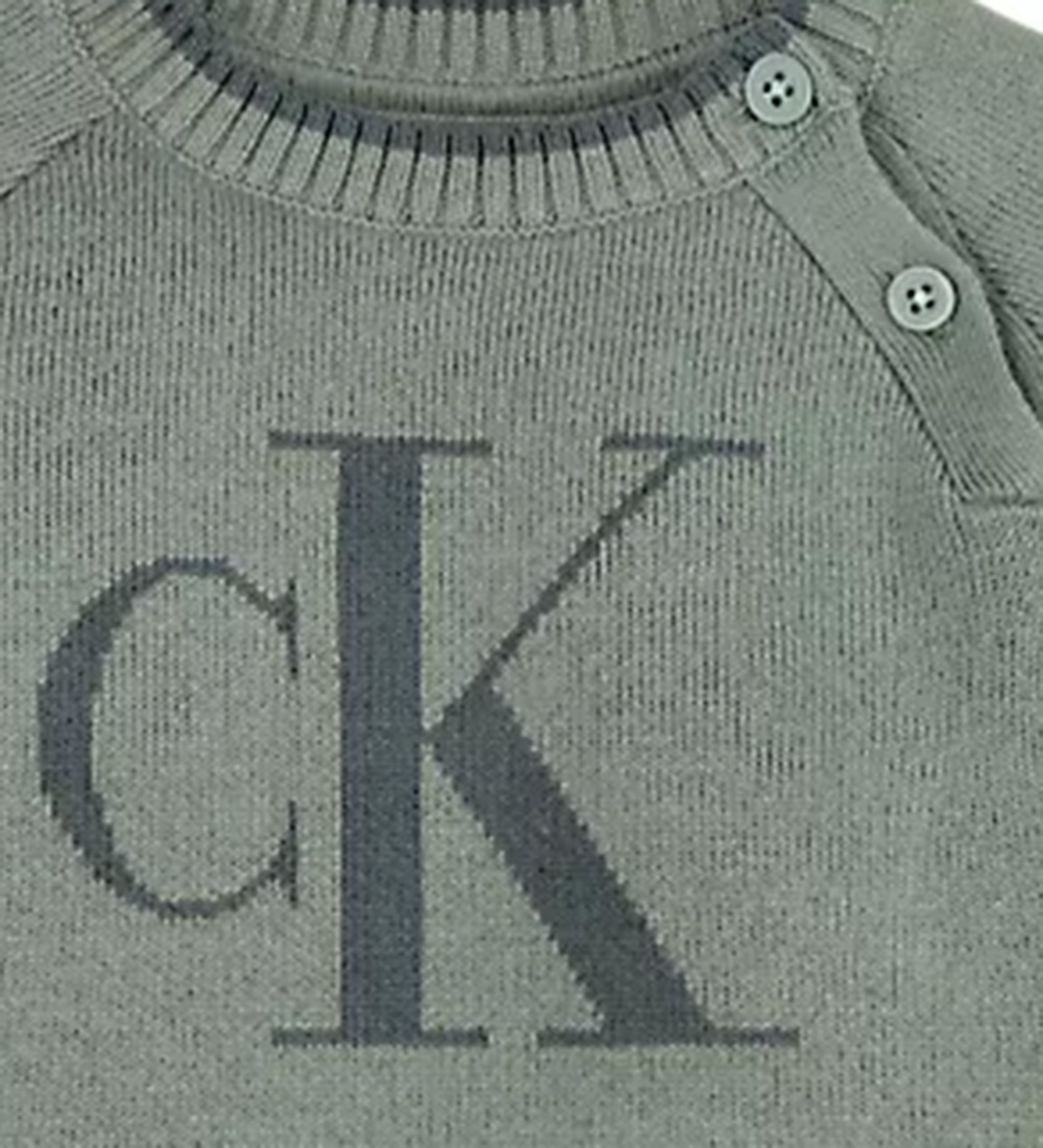 Calvin Klein Blouse - Knitted - Fluffy Monogram Logo - Meteor Gr