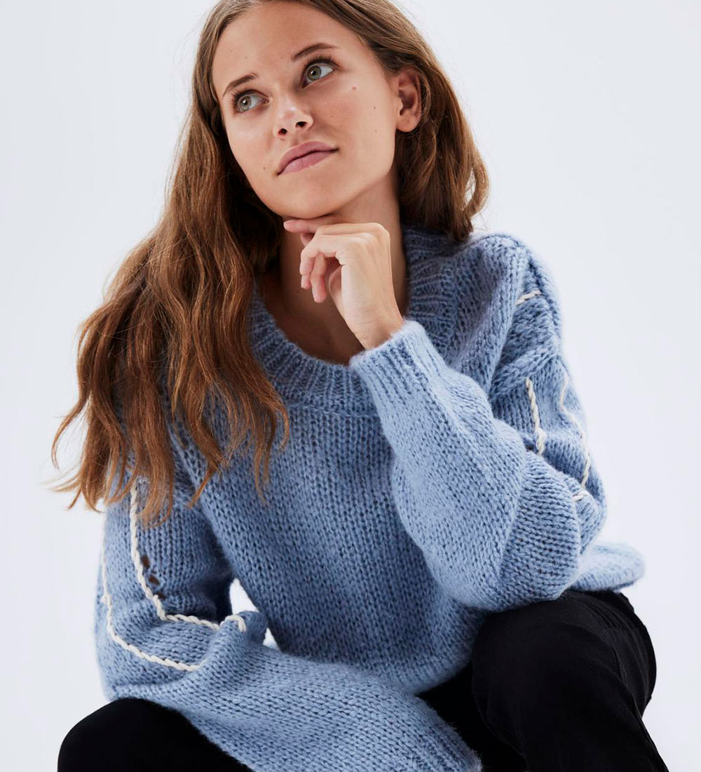 LMTD Blouse - Knitted - NlfKarla - Ashley Blue w. Pointelle