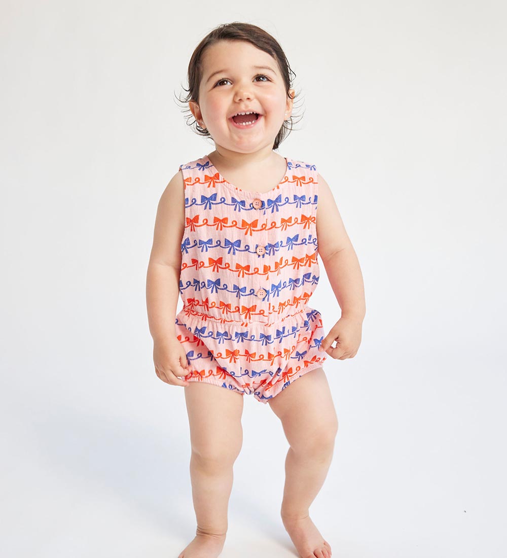 Bobo Choses Summer Romper - Ribbon Bow - Pink