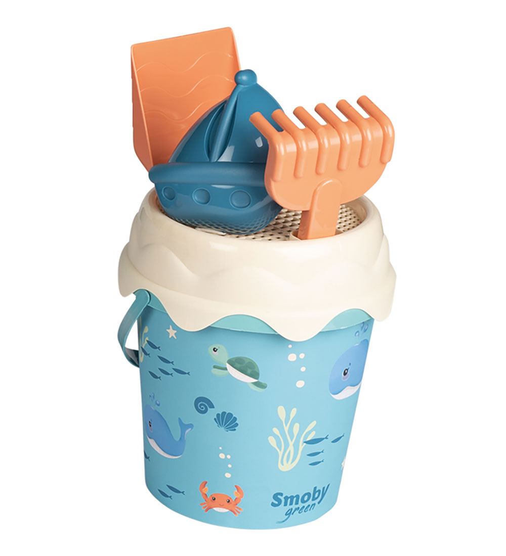 Smoby Pullcart w. Beach Set - 6 Parts - Blue
