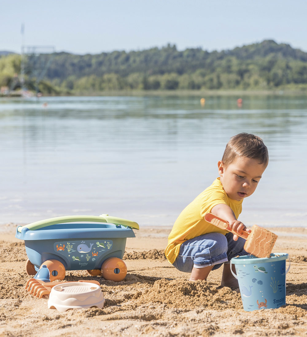 Smoby Pullcart w. Beach Set - 6 Parts - Blue
