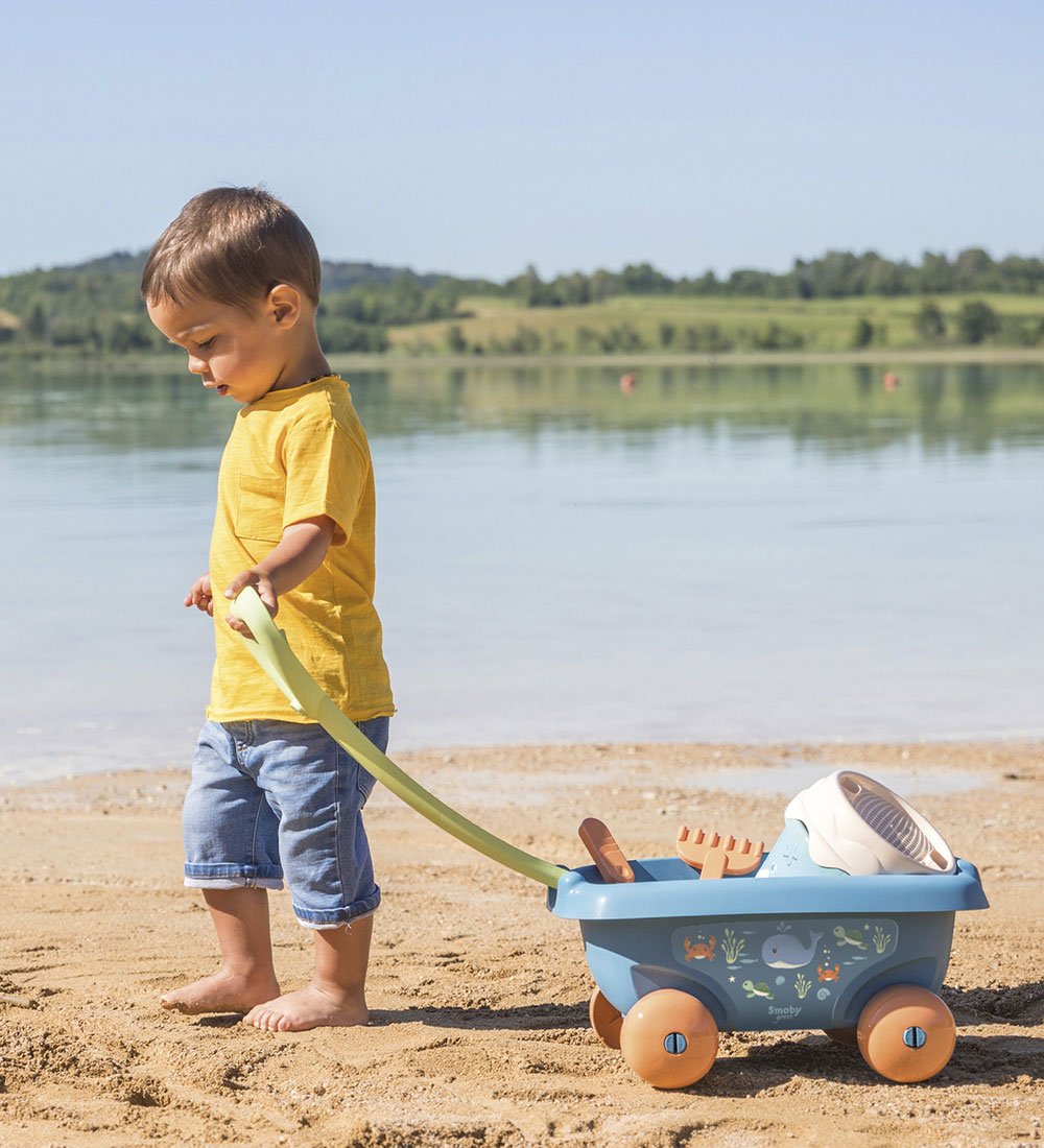 Smoby Pullcart w. Beach Set - 6 Parts - Blue