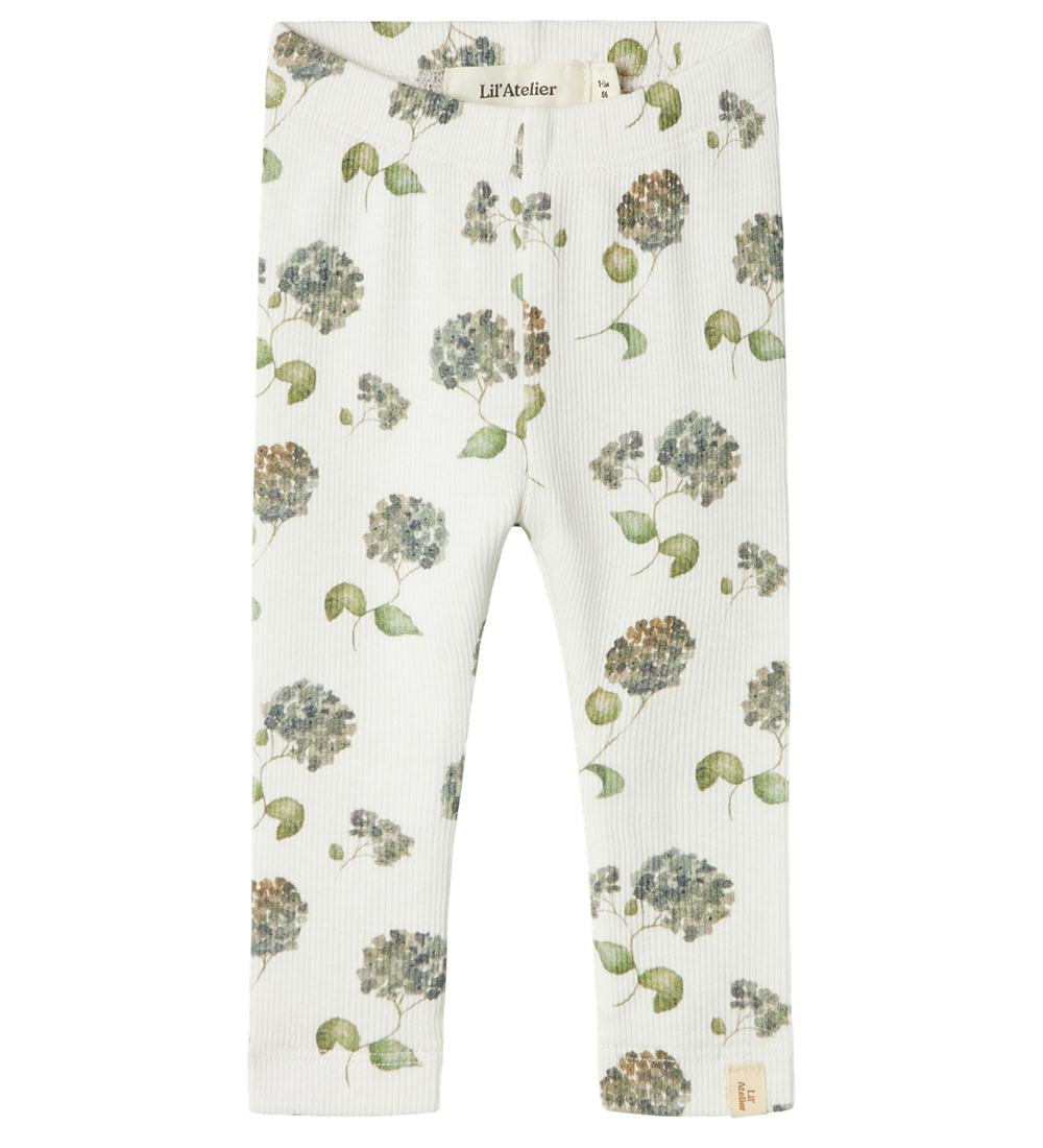 Lil' Atelier Leggings - Rib - NbfGavo - Kokosmjölk/Blue Flower