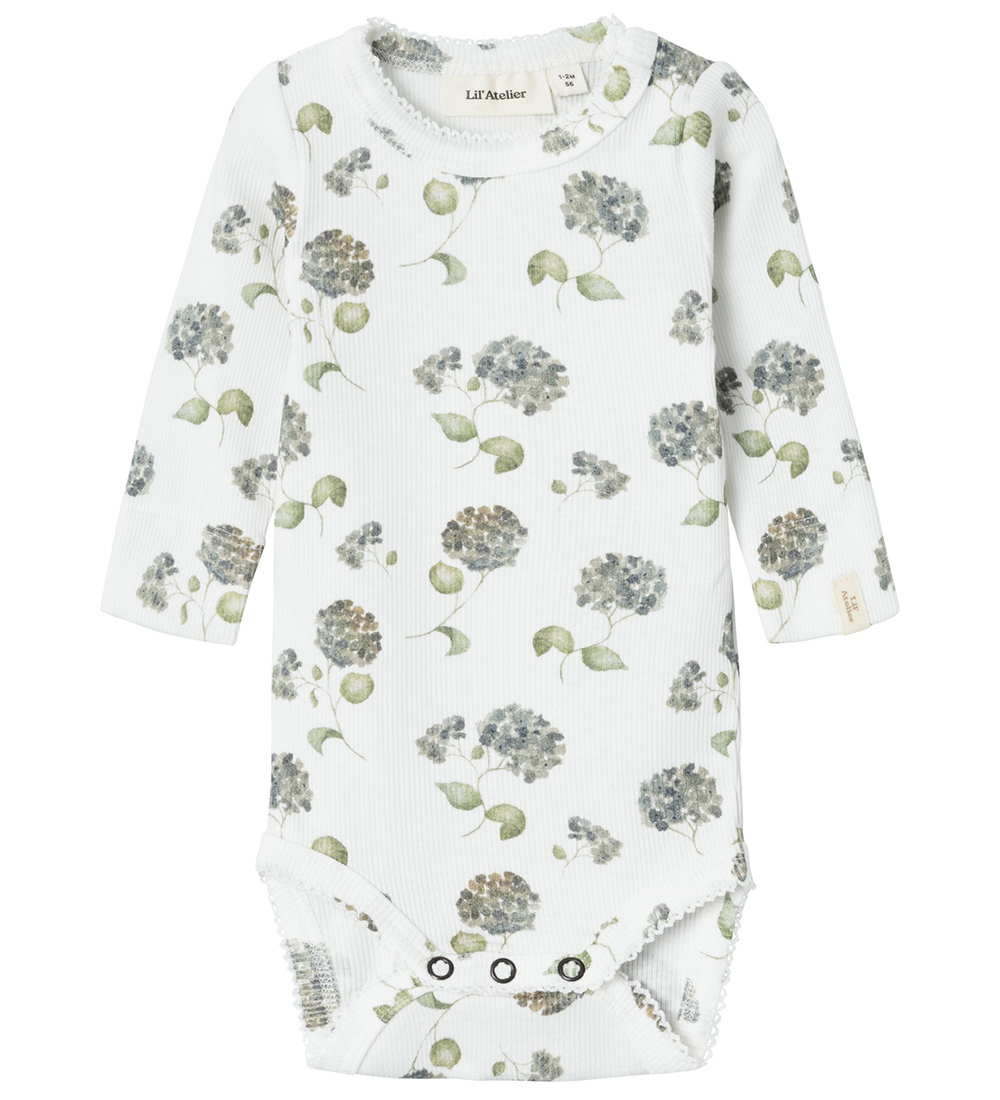Lil' Atelier Bodysuit L/æ - Rib - NbfGavo - Coconut Milk/Blue Fl