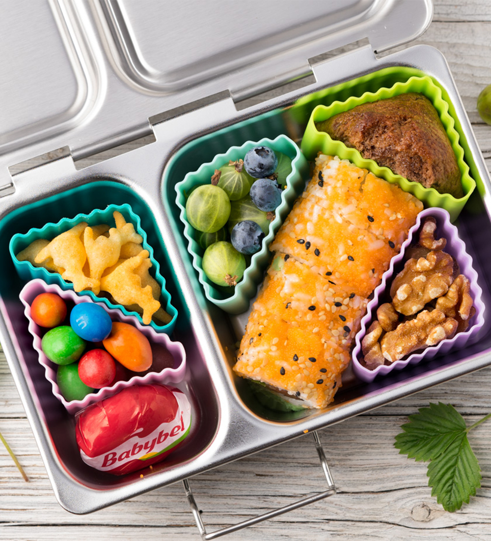 Lekkabox Bento Cups - Silicone - Triangle - 4 Parts - Petrol/Gre
