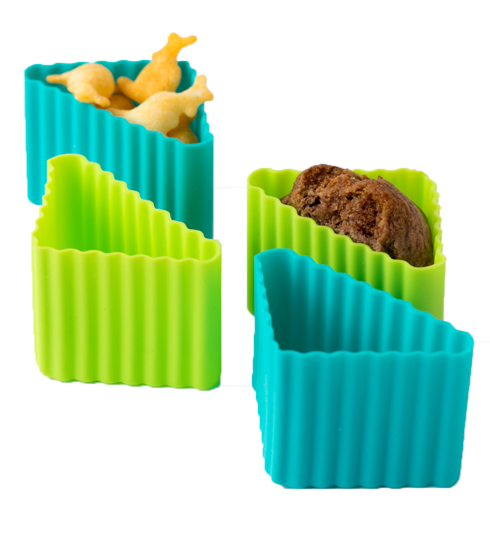 Lekkabox Bento Cups - Silicone - Triangle - 4 Parts - Petrol/Gre
