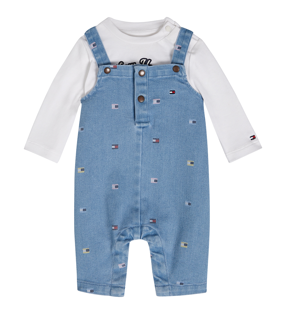 Tommy Hilfiger Set - Latzhosen/Bluse - Denim Medium+/Weiß
