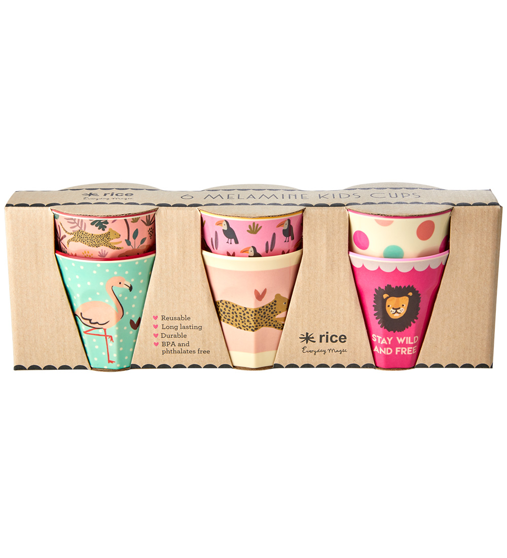Rice Becher - Melamin - 6 st. - 160 ml - Pink/Jungle Print