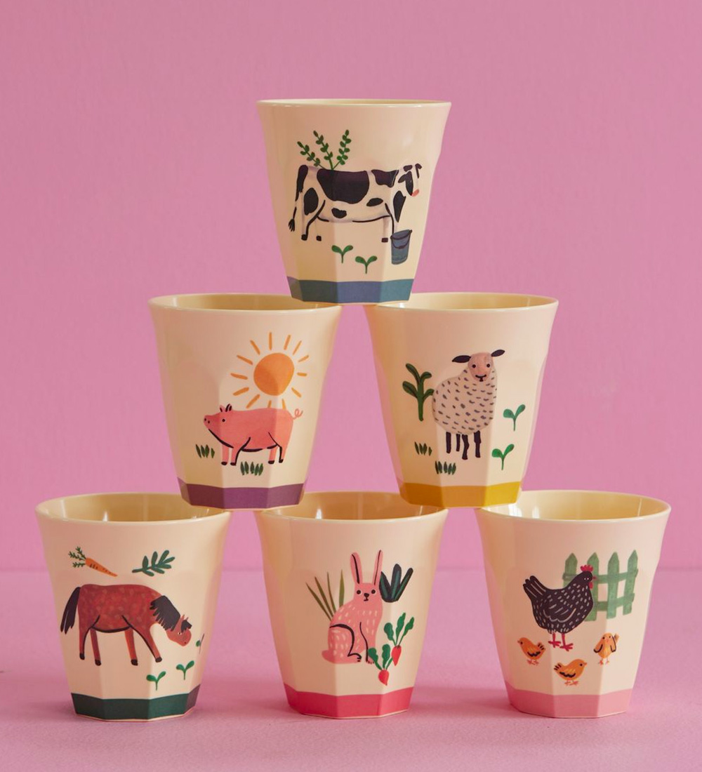 Rice Cups - Melamine - 6 pcs - 250 mL - Multi/Farm Print