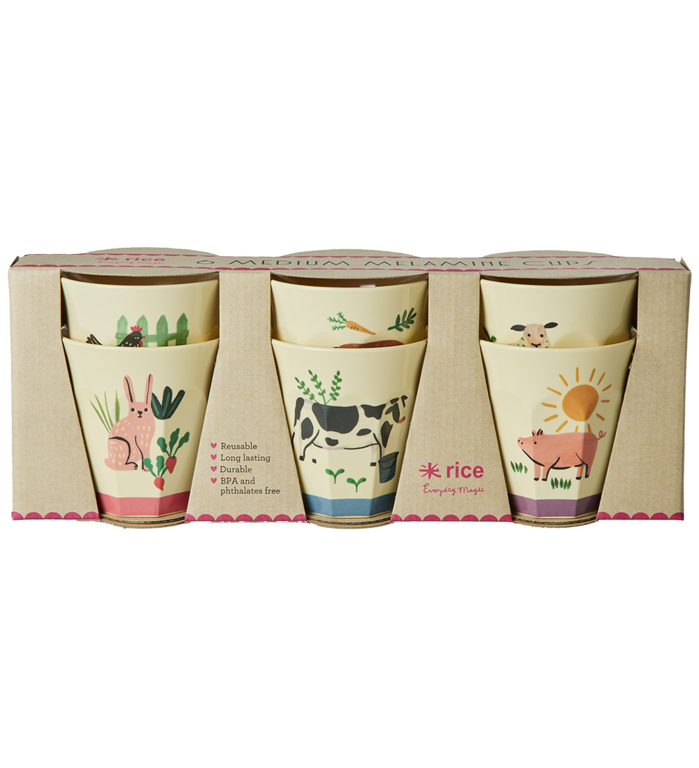 Rice Cups - Melamine - 6 pcs - 250 mL - Multi/Farm Print