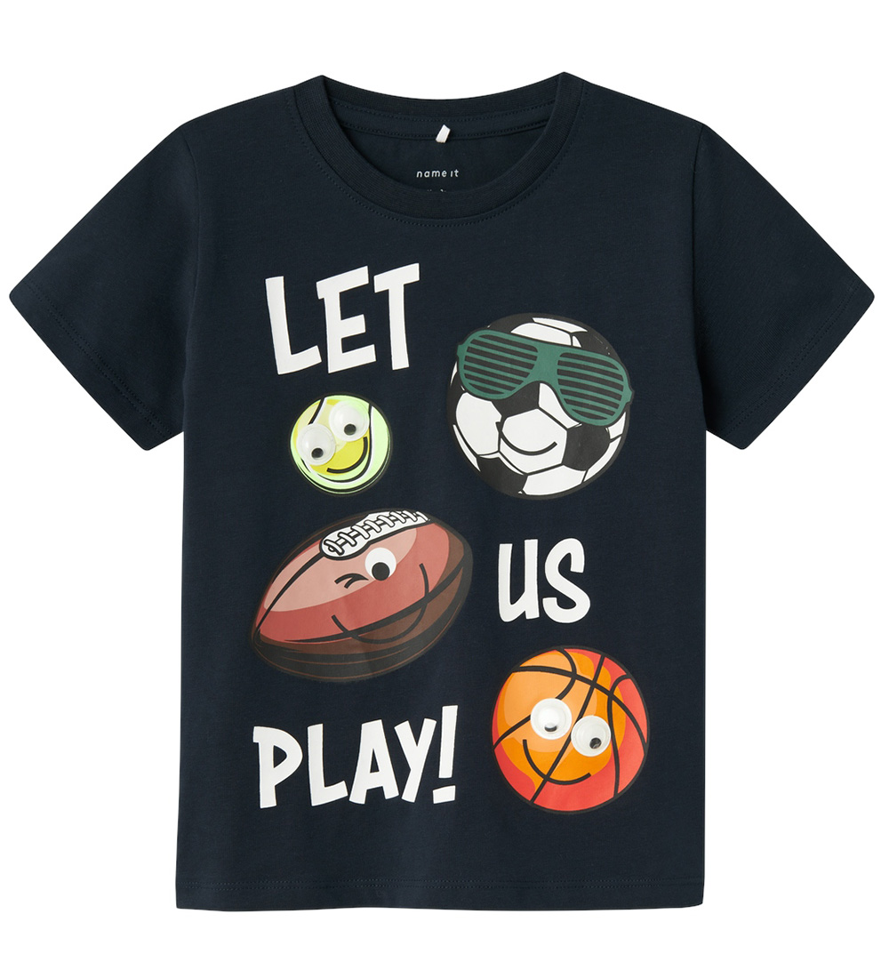 Name It T-shirt - NmmJostein - Happy - Dark Sapphire m. Bollar
