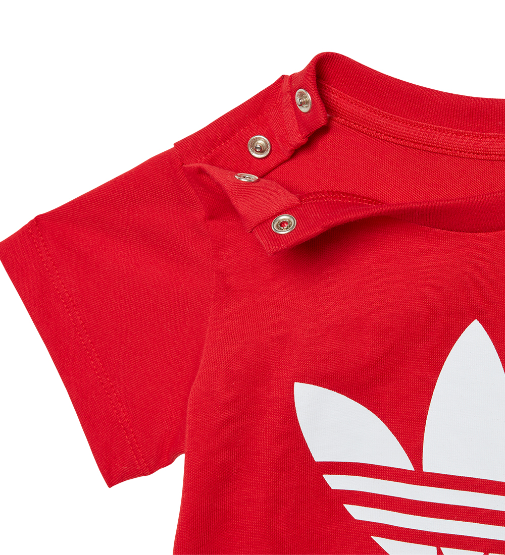 adidas Originals Stuttermabolur - Trefoil - Rautt/Hvítur