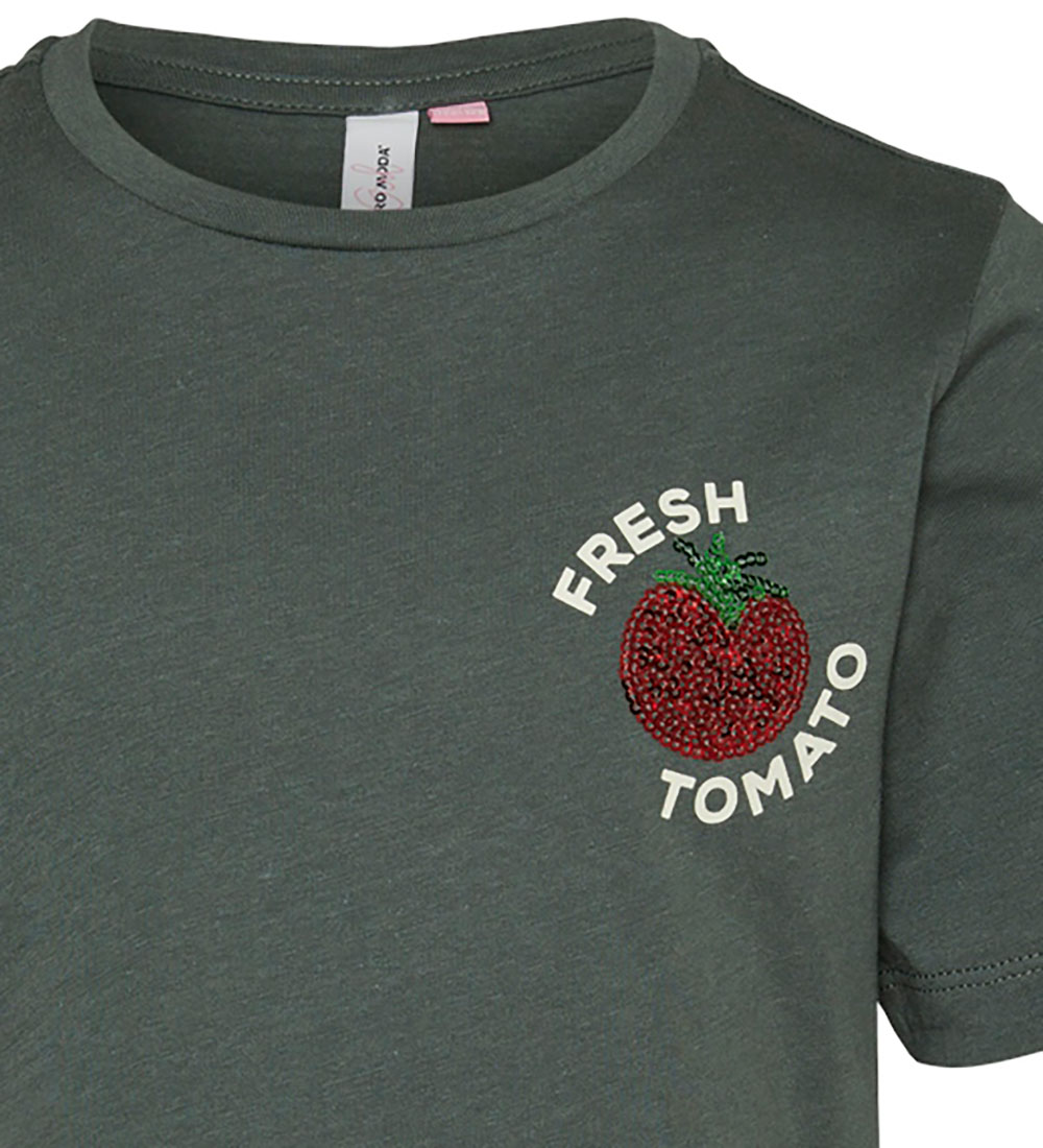 Vero Moda Girl T-shirt - VmEllie - Conditioner Green/W. Fine Whi