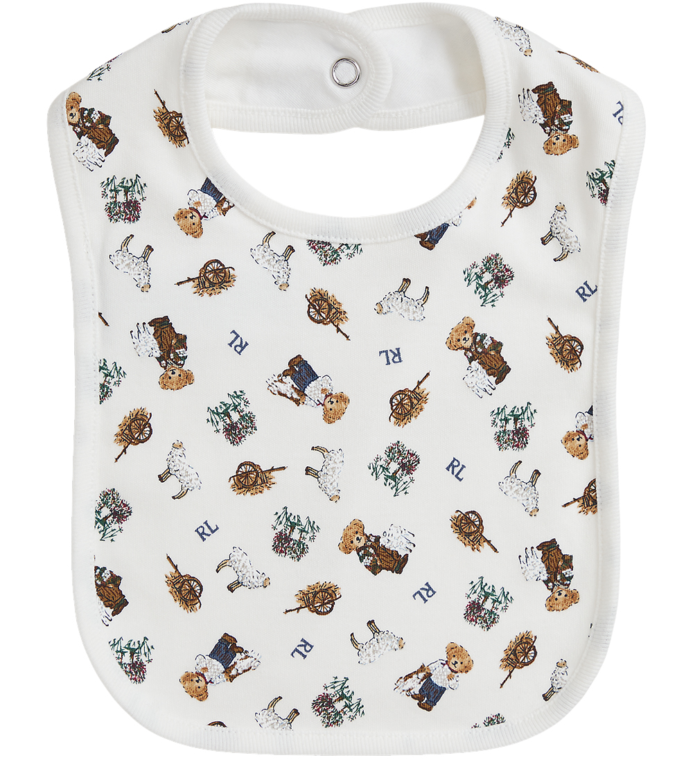 Polo Ralph Lauren Lätzchen - Weiß/Braun m. Kuscheltiere
