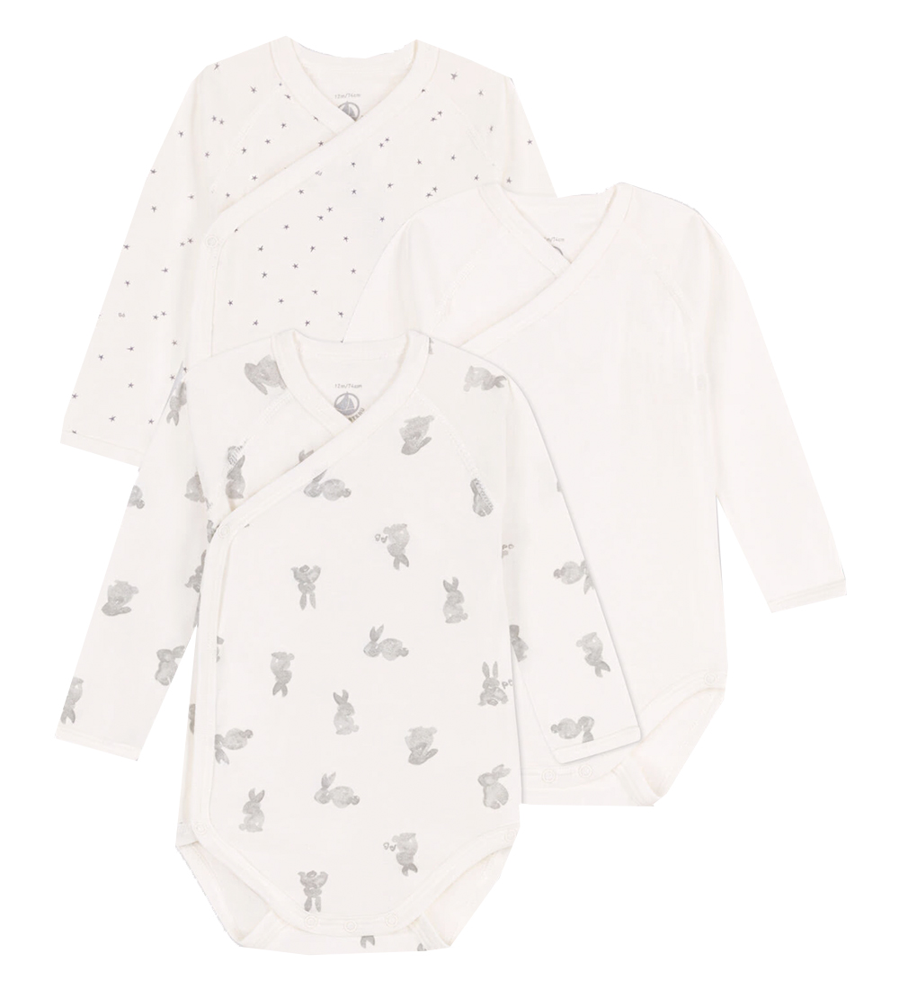 Petit Bateau Wikkelromper L/æ - 3-pack - Wit