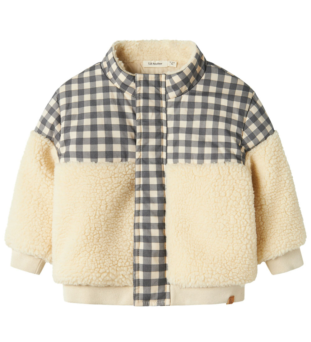 Lil' Atelier Fleece Jacket - NbmNaolin - Sandshell/Blue Check