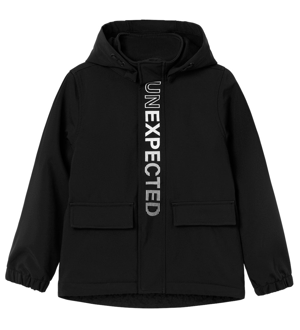 Name It Softshell Jacket w. Fleece - NkmAlfa08 - Black w. White