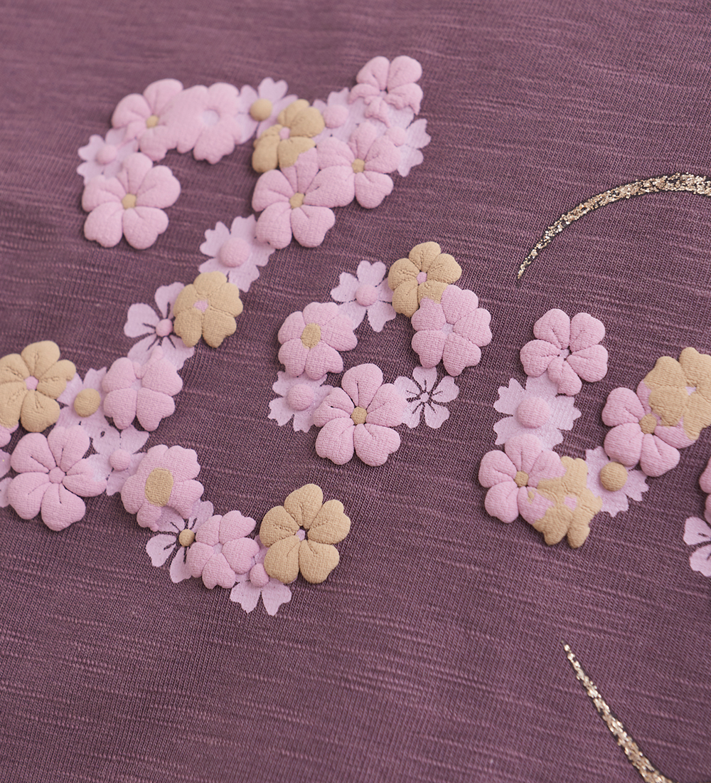 Minymo Stuttermabolur - Black Plum M. Texti