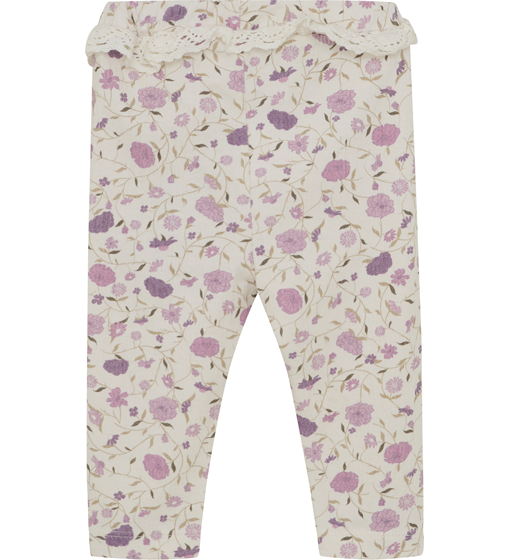 Minymo Leggings - Äggnog/Rosa m. Blommor